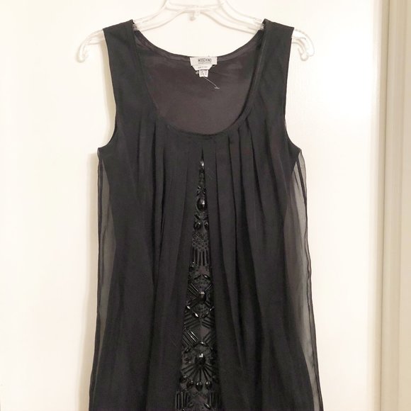 New Moschino Layered Silk Beaded Dress Black Shift Mini Sleeveless Chiffon - Picture 3 of 8